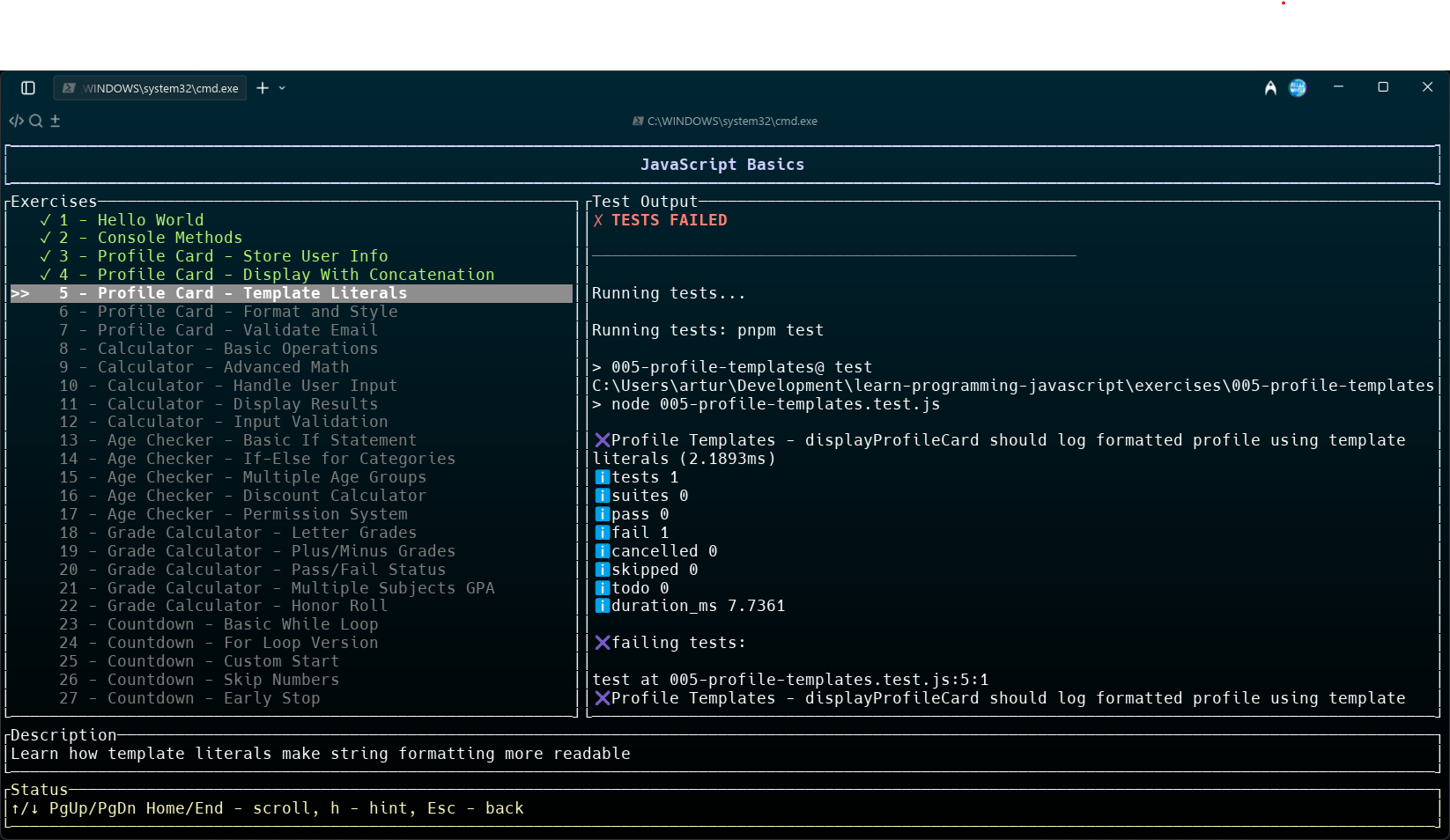 Test results and feedback