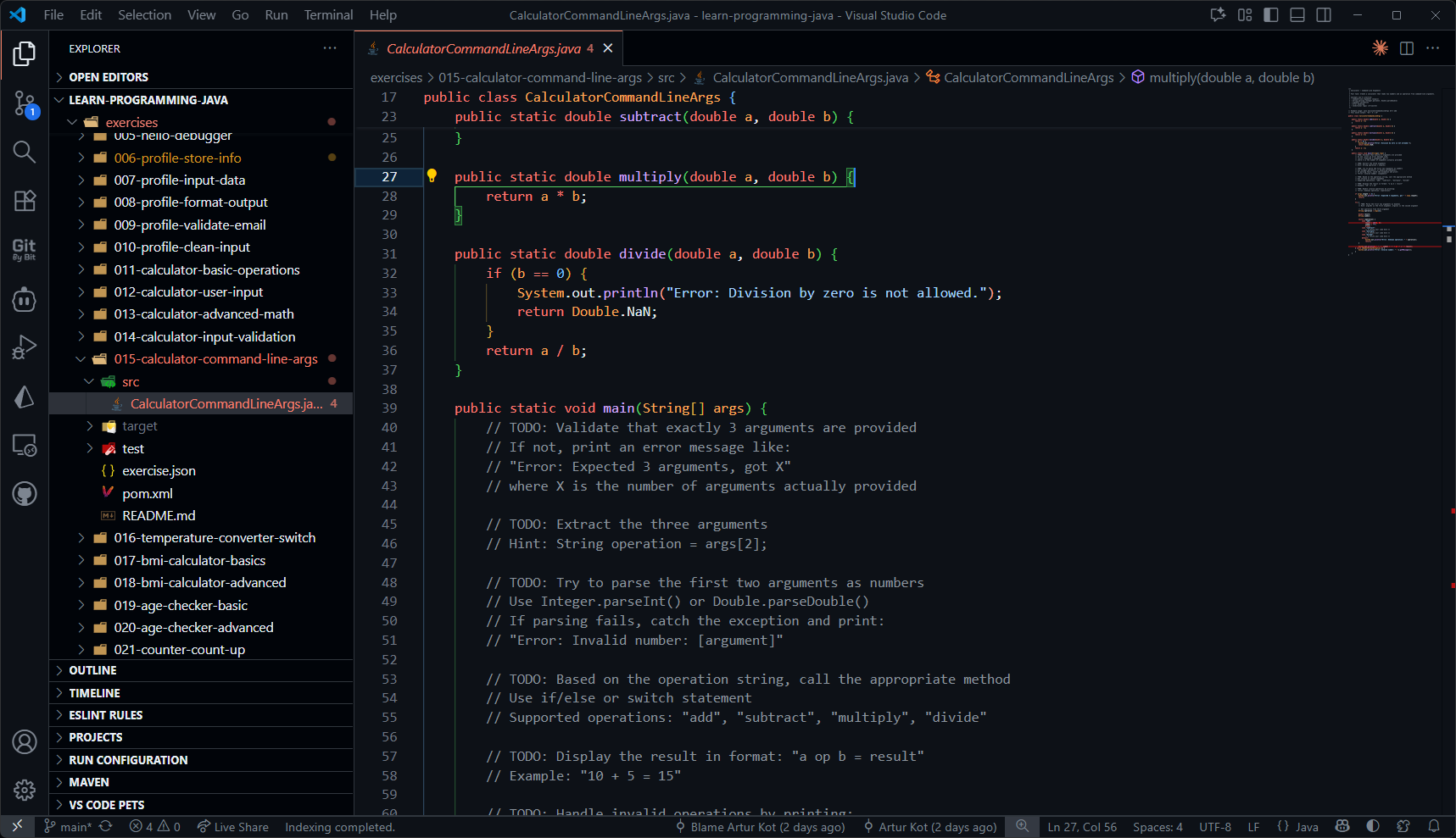 Exercise details with code editor